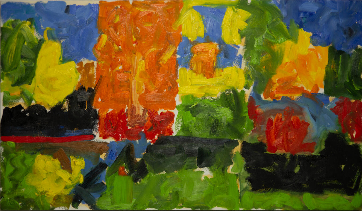 Sunny Street, 2022. Oil paint on wooden panel, 50 x 30 inches, $1250.