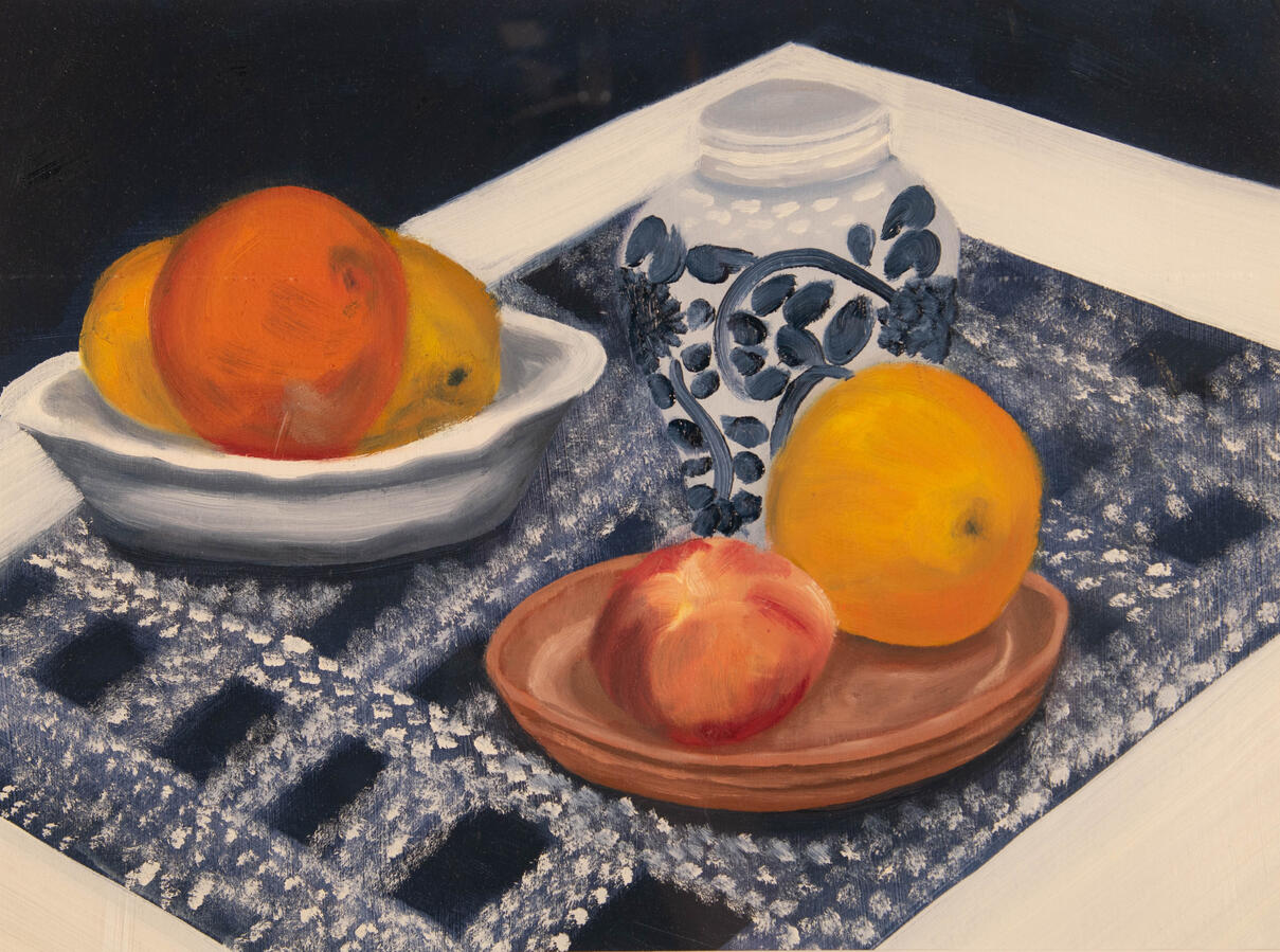 "Oranges," 2022. Oil on Paper, 20 x 16 inches, matted/framed, $300.