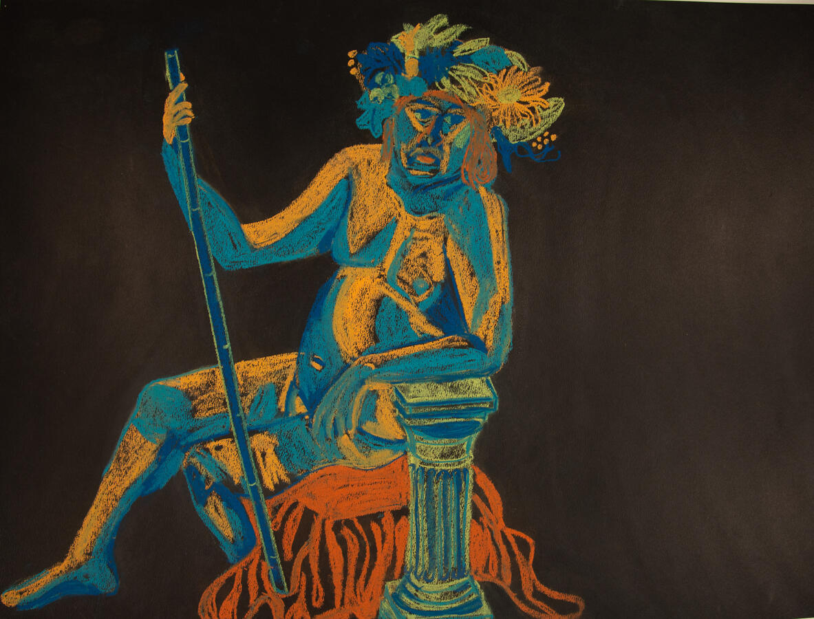 "...No Clothes," 2023. Chalk pastel on paper, matted/framed, 16 x 20 inches, $200.