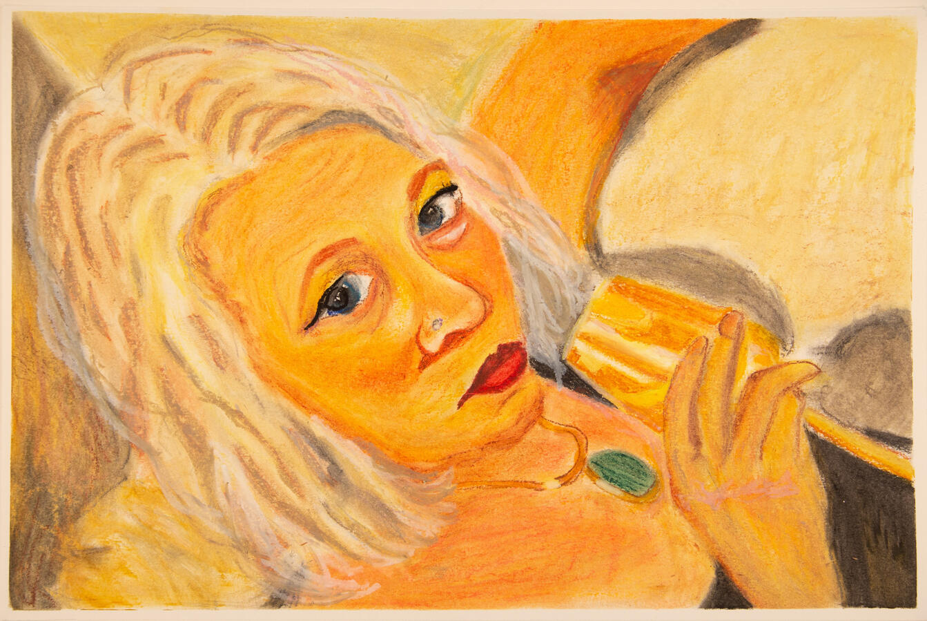 "Dare [Self Portrait]," 2023. Oil pastel on paper, 24 x 19 inches, matted/framed, $300.