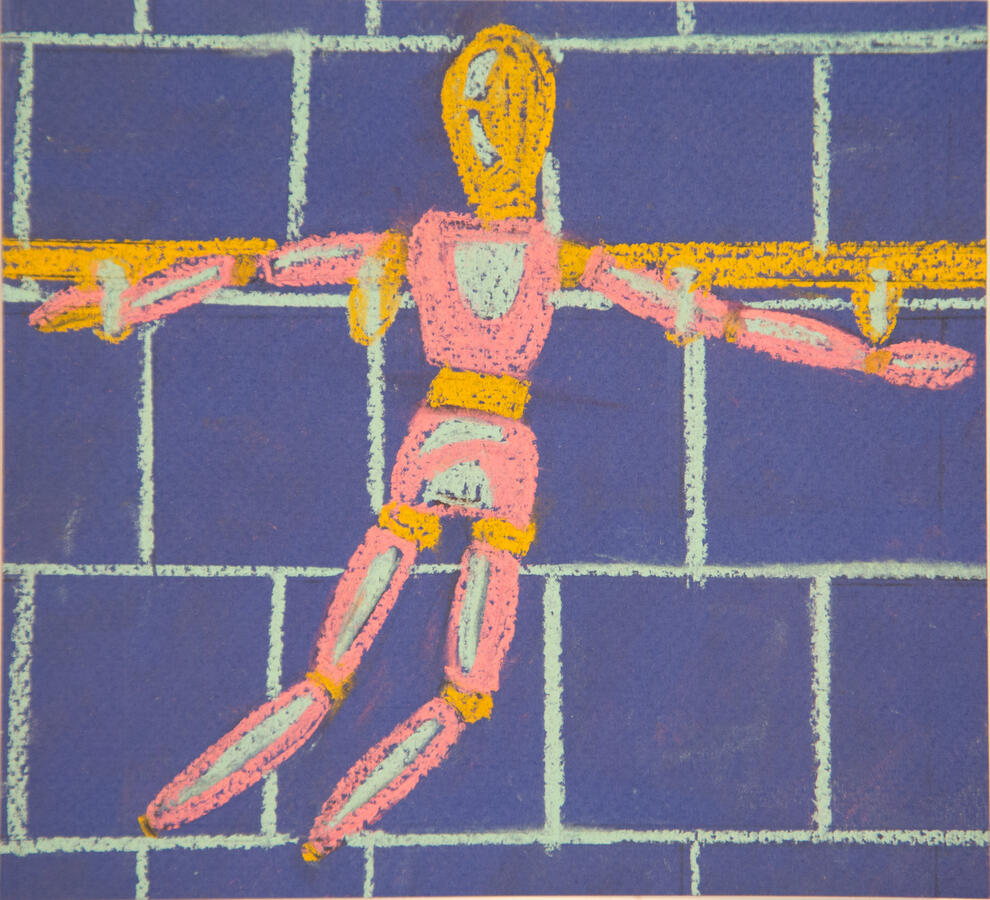 "Prop," 2022. Chalk pastel on paper, 16 x 16 inches, matted/framed, $150.