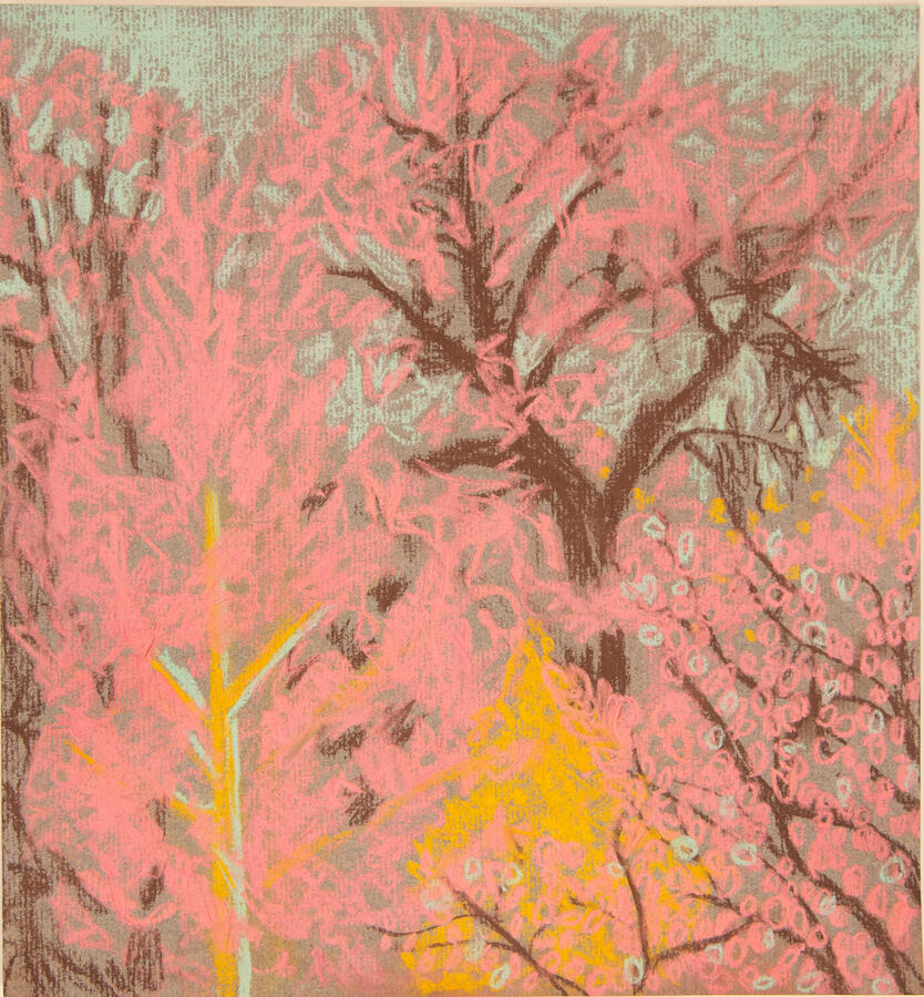 "Inverse Trees," 2022. Chalk pastel on paper, 16 x 16 inches, matted/framed, $150.