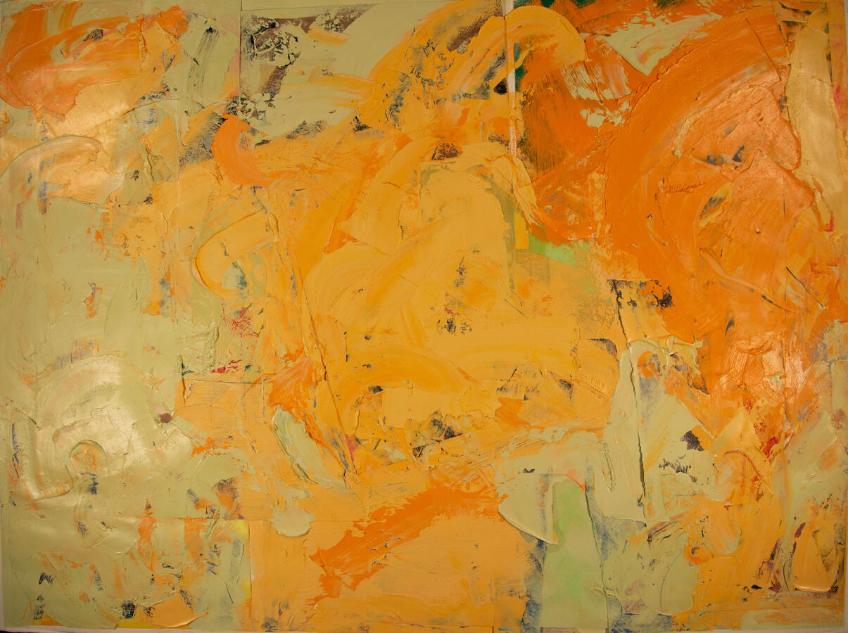 "Buttercream on Feminist Rage," 2022. Mixed media: oil paint, torn paper, torn etched print by the artist, oil paint rage graffiti; 32 x 24 inches, matted/framed, $450.