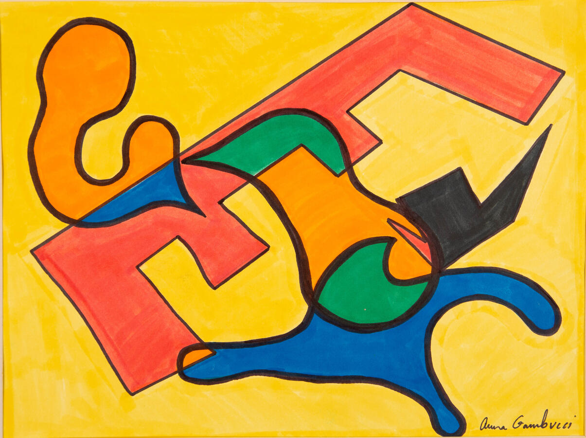 "Hummingbird, Swing Set, Horse, Boat," 2021. Mixed media on paper: Marker, string, embroidery floss, metallic confetti, cupcake liners, translucent plastic, paper doily, corrugated cardboard; 26 x 54 inches, matted/framed, $400.