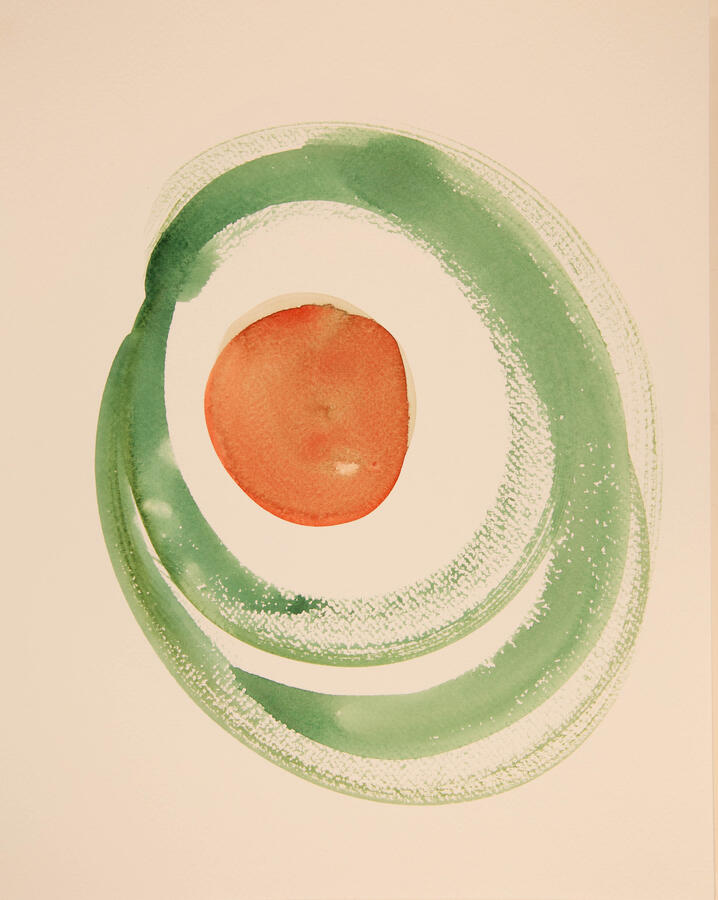 "Olive Abstractions: 6b," 2022. Watercolor on paper, 16 x 20 inches, matted/framed, $145.