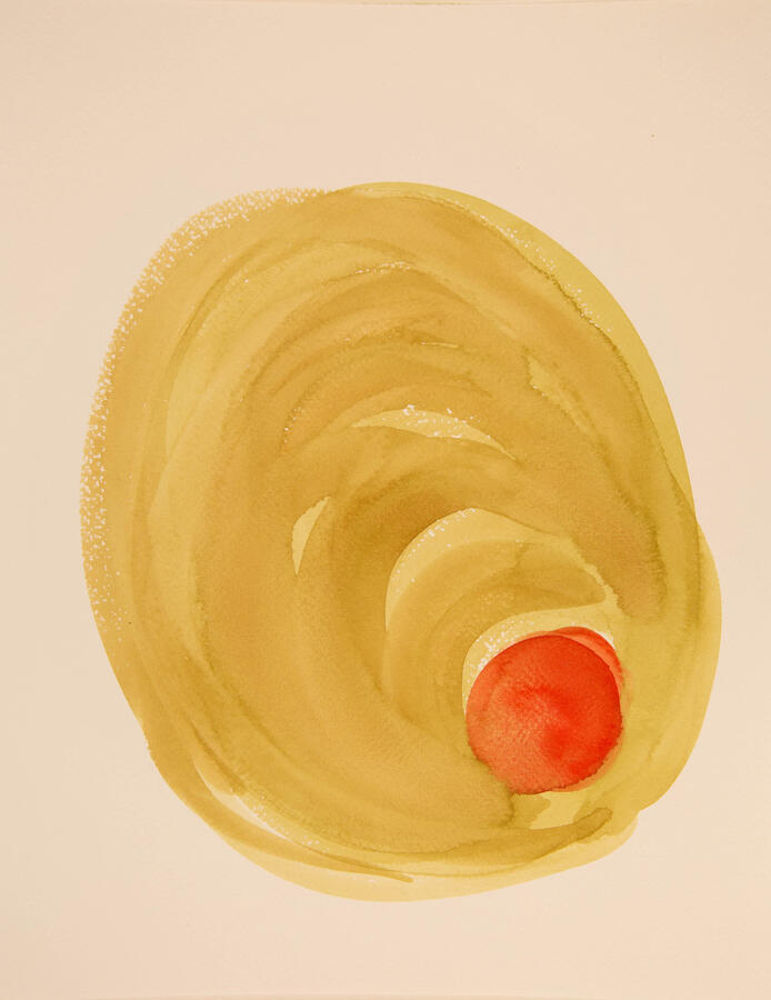 "Olive Abstractions: 1a," 2022. Watercolor on paper, 16 x 20 inches, matted/framed, $145.