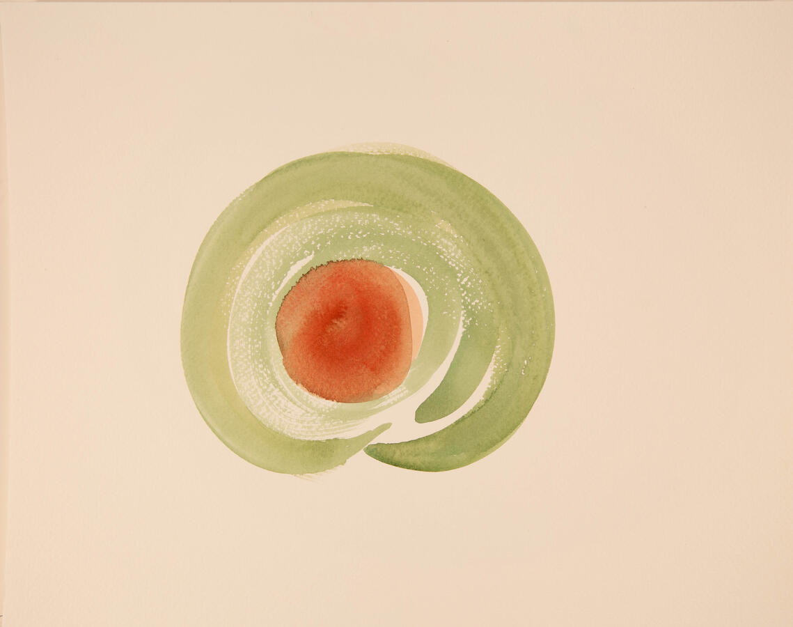 "Olive Abstraction: 4a," 2022. Watercolor on Paper, 16 x 20 inches, matted/framed, $145.