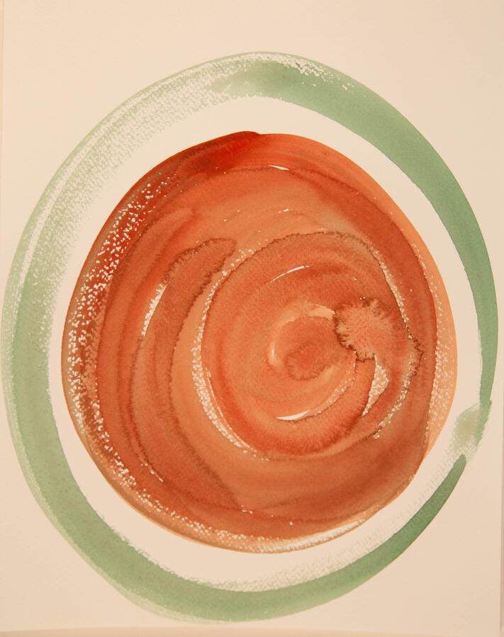 "Olive Abstractions: 6a," 2022. Watercolor on paper, 16 x 20 inches, matted/framed, $145.