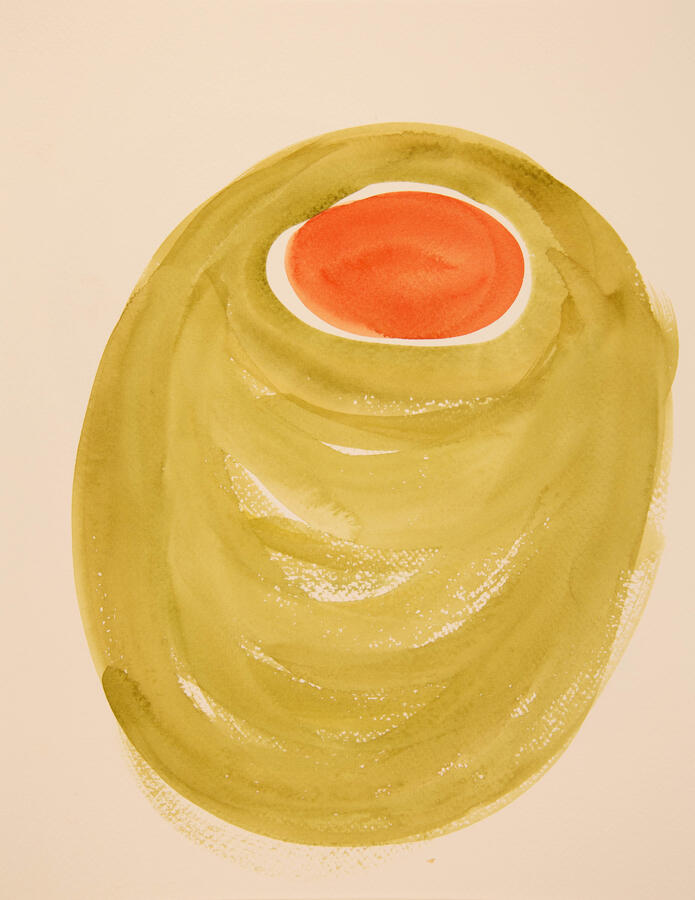 SOLD, "Olive Abstractions: 1b," 2022. Watercolor on paper, 16 x 20 inches, matted/framed, $145.