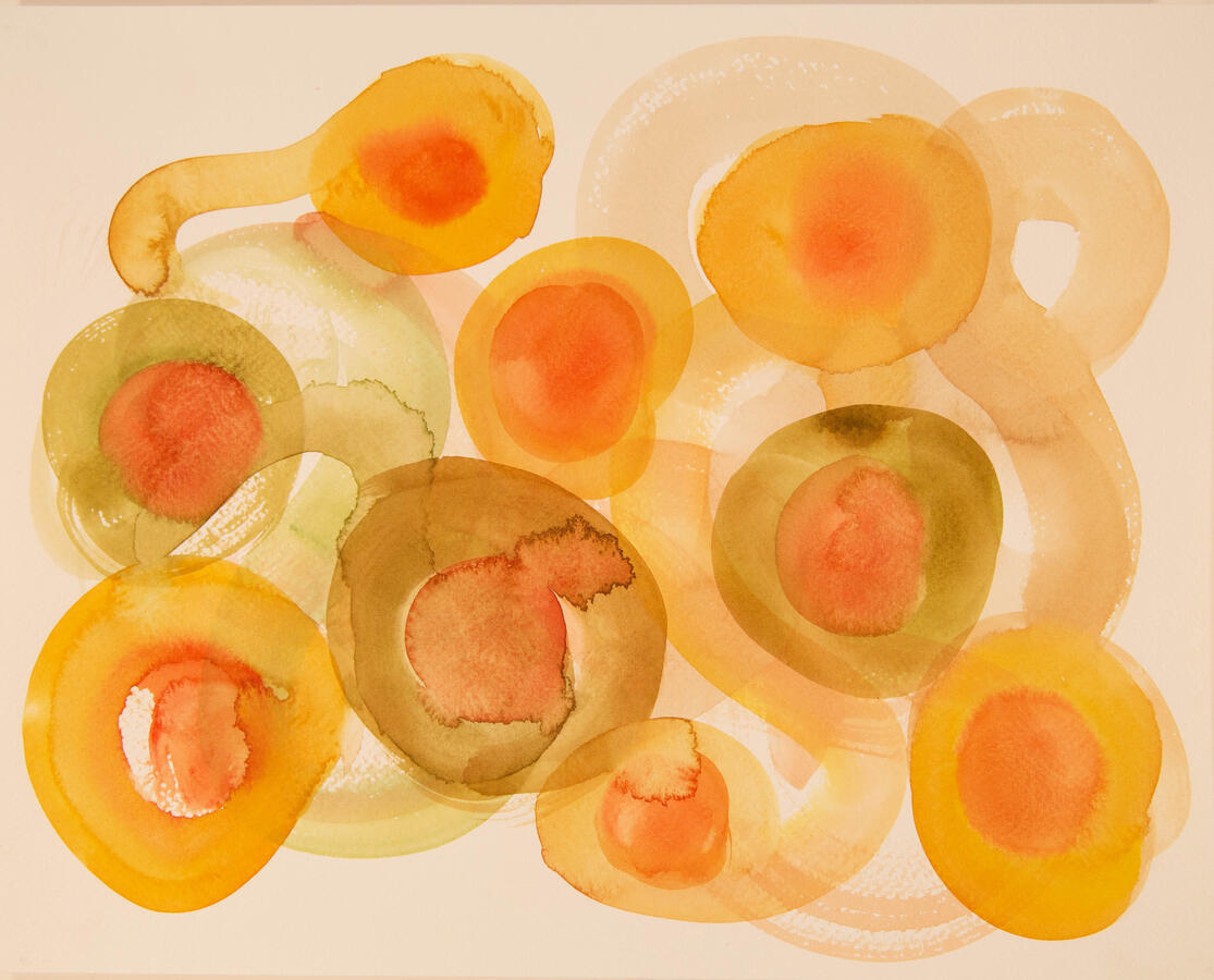 "Olive Floral Field: 3," 2022. Watercolor on paper, 20 x 16 inches, matted/framed, $275.