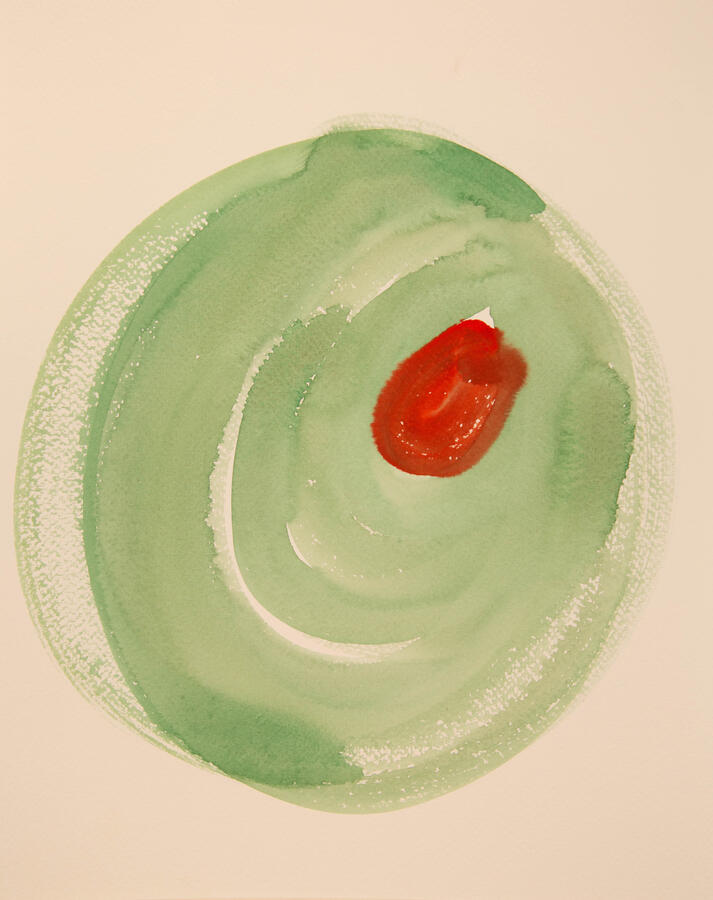 "Olive Abstractions: 2a," 2022. Watercolor on paper, 16 x 20 inches, matted/framed, $145.