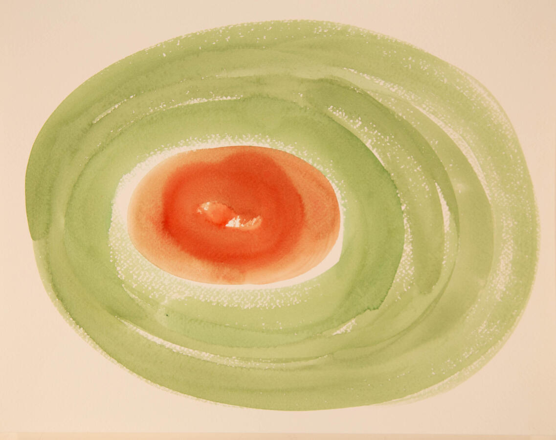 "Olive Abstractions: 4b," 2022. Watercolor on paper, 16 x 20 inches, matted/framed, $145.