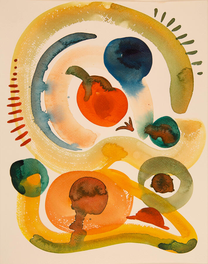 "Alive: 5, To-ma-two," 2022. Watercolor on paper, 12 x 16 inches, matted/framed, $275.