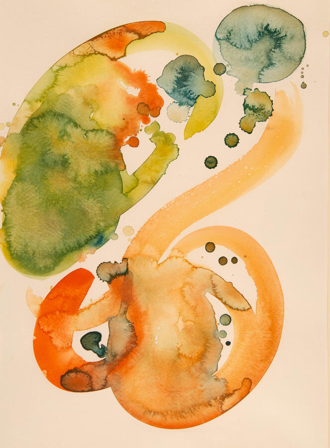 "Organic Abstraction: 2, Fishes," 2022. Watercolor on Paper, 16 x 20 inches, matted/framed, $275.