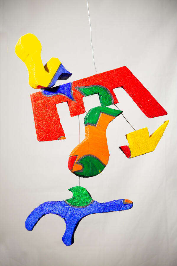 "Hummingbird, Swing Set, Horse, Boat," 2021. Mixed media: styrofoam, wire, acrylic paint, Sharpie pen, wooden dowel, 15 x 12 x 21 inches, $100.