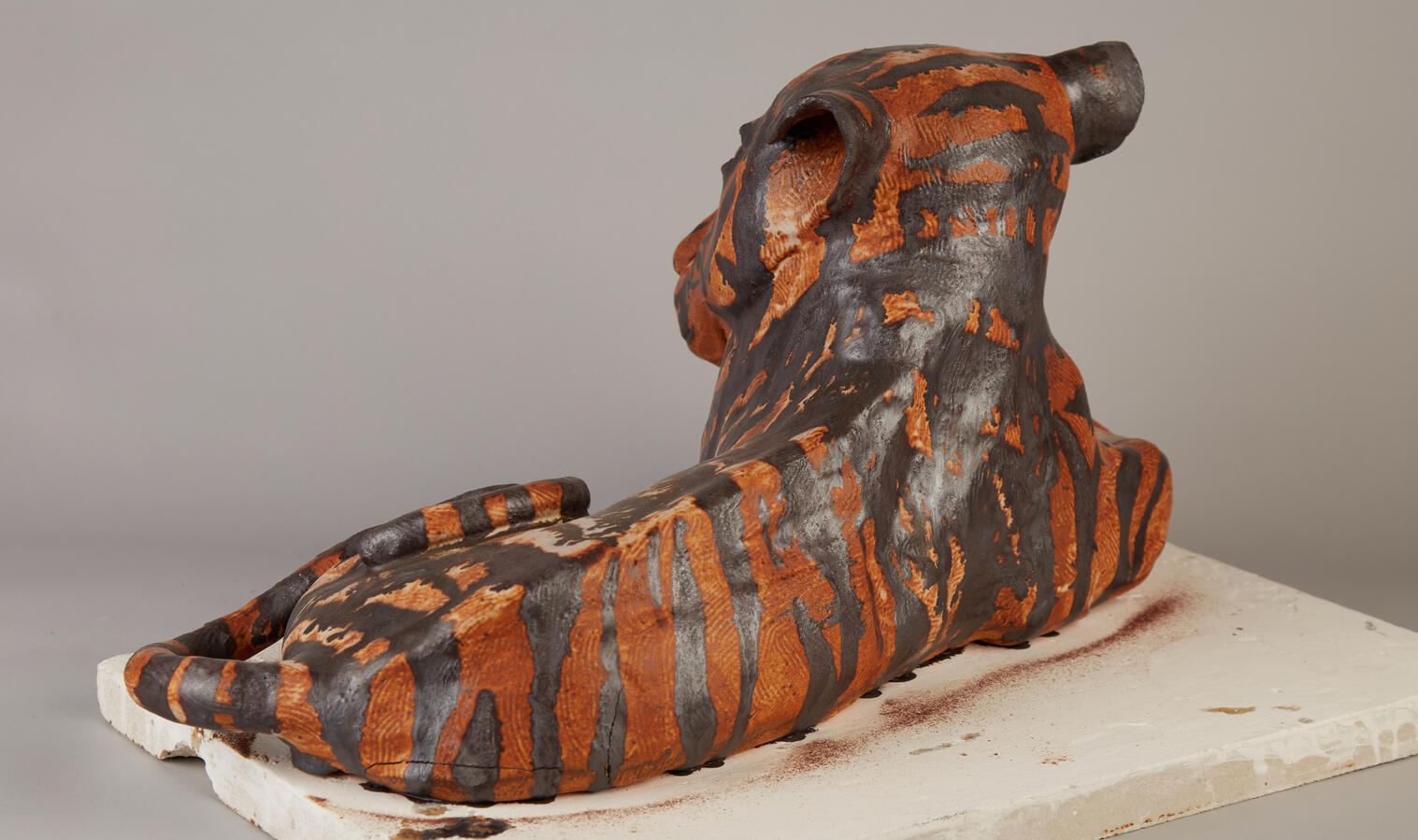 "Self Portrait: Tiger Cub/Tigress," 2021. Rakku clay, coil-built sculpture, 12 x 24 x 14 inches, $800.