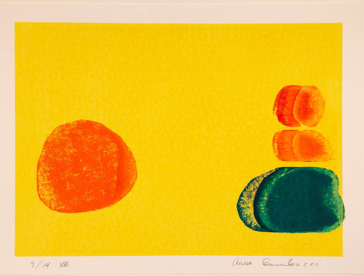 "Pushing Stones," 2022. Lino print, 20 x 16 inches, framed, $195.