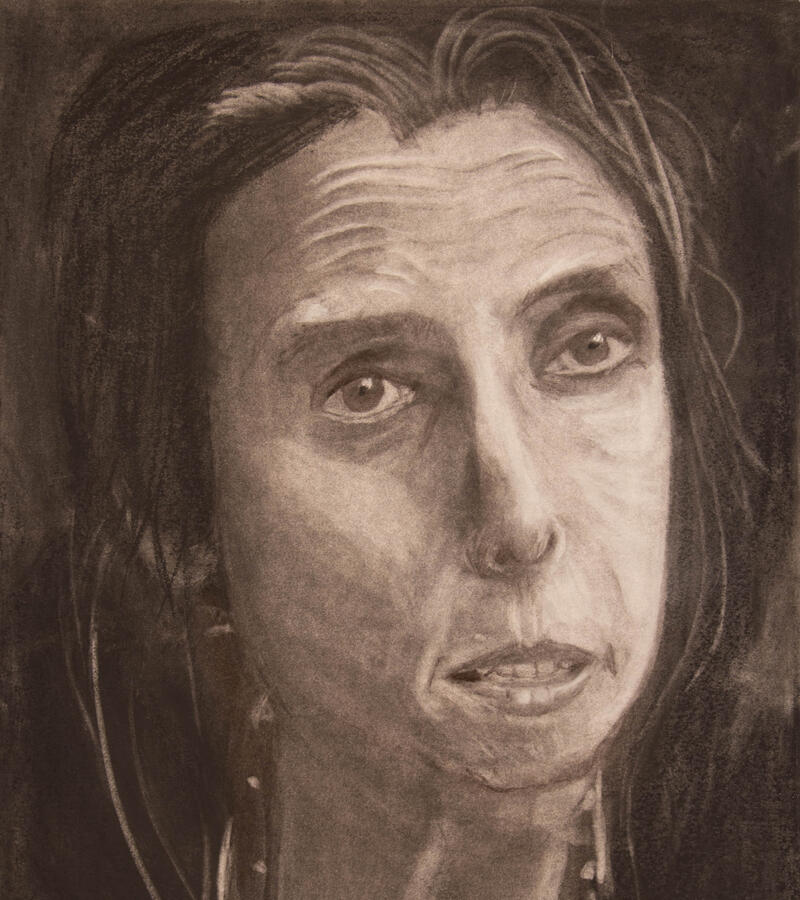 "Winona," 2022. Charcoal reductive drawing, 18 x 24 inches, unframed, $125.