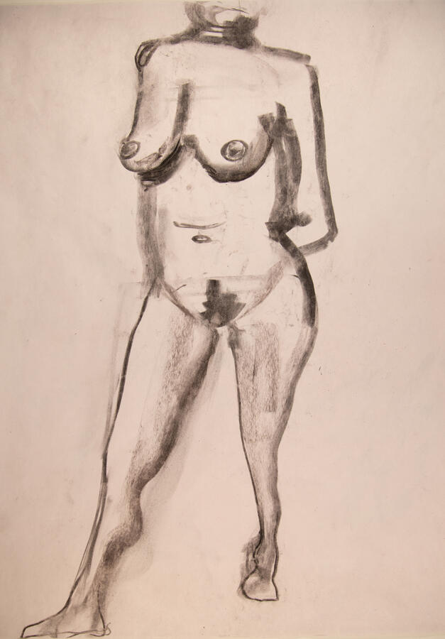"Curvy Stance," 2023. charcoal on paper, 18 x 24, unframed, $40.