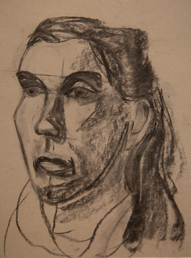 Emily, Study, 2023. Charcoal on toned paper, $40.