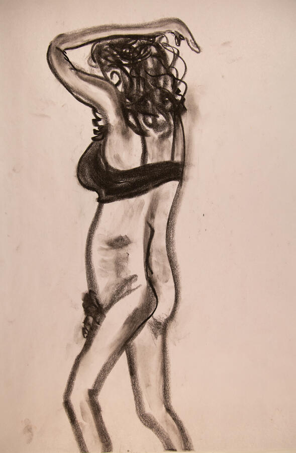 "Model Standing," 2023. Charcoal on paper, 18 x 24, unframed, $40.
