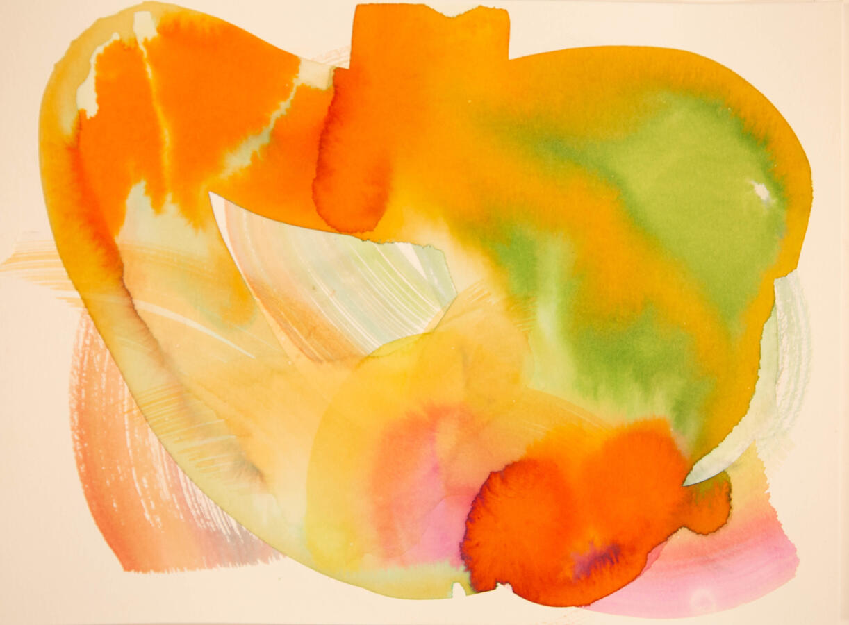 "Arcs & Animals: 1, Colorful Heart," 2022. Liquid watercolor on paper, 16 x 12 inches, matted/framed, $300.