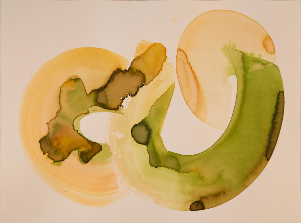 "Arches & Animals: 4, Arcs Incognito" 2022. Liquid watercolor on paper, 16 x 12 inches, matted/framed, $300.