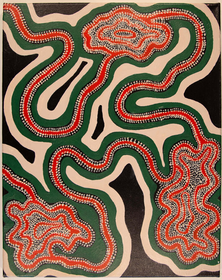 "Abstract Art's Indigenous Roots," 2022. Acrylic on stretched canvas, 16 x 20 inches, $300.