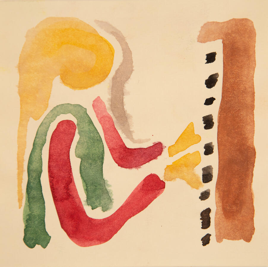 "Little Anna at the Piana," 2022. Watercolor on paper, 8 x 8 inches, matted/framed, $150.