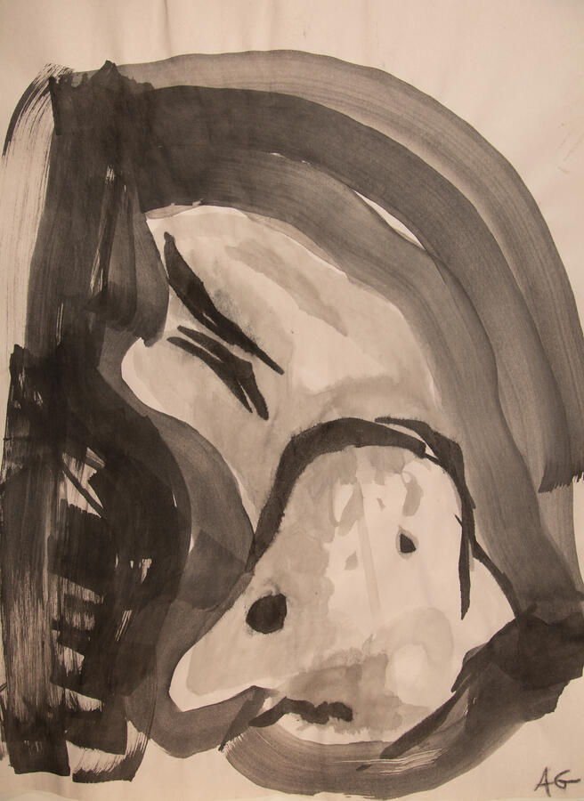 "Reclining Dancer," 2023. Ink wash on paper, 18 x 24, unframed, $75.