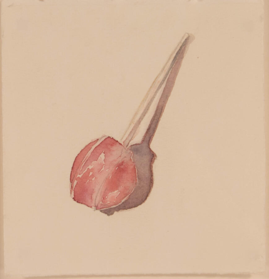 SOLD, "Lollipop," 2022. Watercolor on paper, 8 x 8 inches, matted/framed, $100.