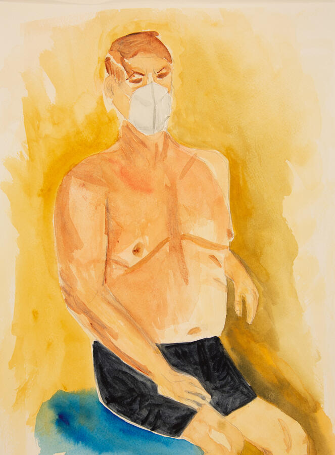 "Seated Gentleman" 2022. Watercolor on paper, 16 x 20 inches, framed/matted, $200.